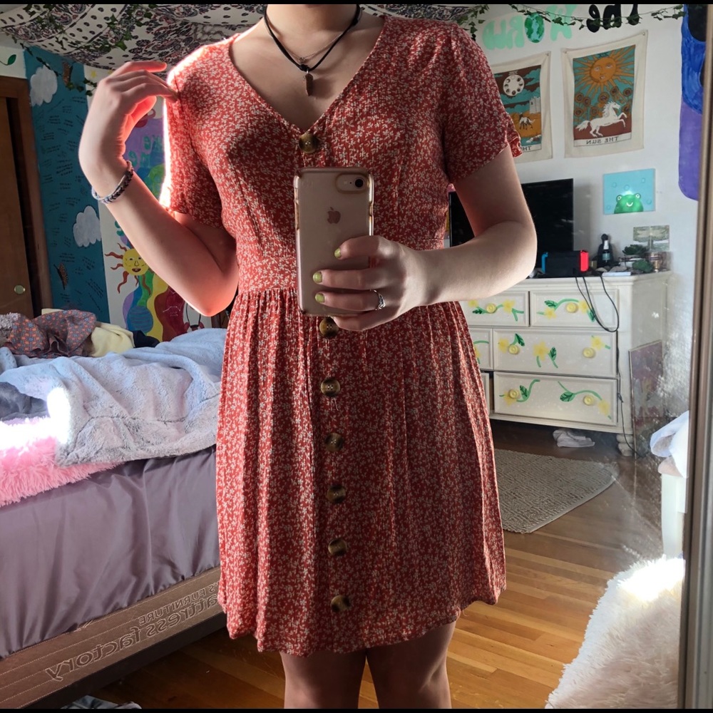 Orange Floral Button Up Dress